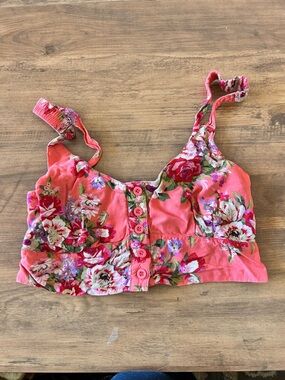 Honey Punch Coral Floral Button-Front Crop Top festival country summer so cute!